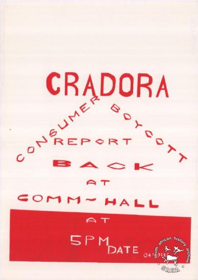 CRADORA: CONSUMER BOYCOTT: REPORT BACK AT COMM - HALL  	AL2446_0433