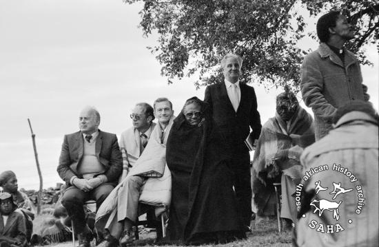 Priests at a night vigil, including Bishop Tutu, prior to the announced removal of Mogopa