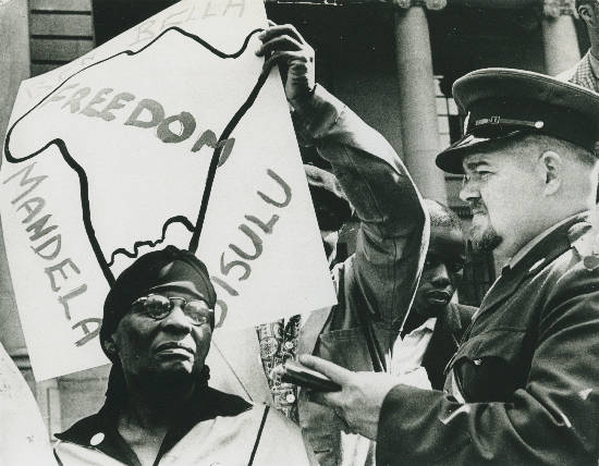 Demonstration in support for those involved in the Rivonia Trial, outside the court room where the trial place (AL2547_21.1.11)