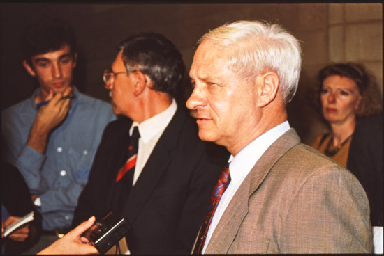 The Freedom Front's Constand Viljoen on the night he decided to go to the polls during South Africa's first democratic elections in 1994. Photographer: Doug Lee. Archived as SAHA collection AL3283_C01_67_04