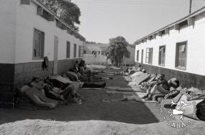 Refugees sleeping in the open at the Francistown transit camp